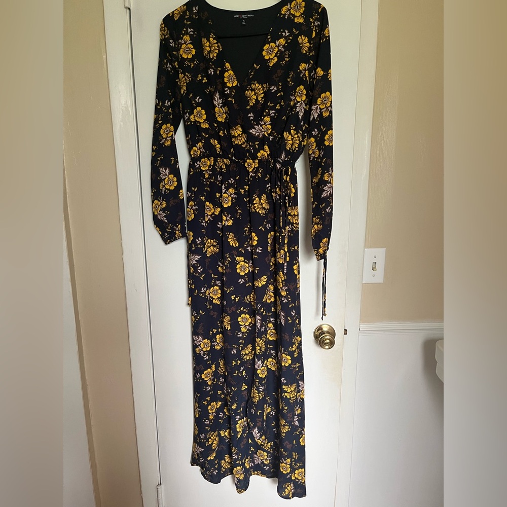 Floral Wrap Dress in Black and Yellow